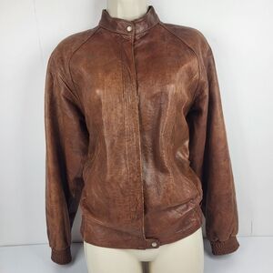 Vintage Bertini Elegant Brown Leather Bomber Jacket Size 5/6